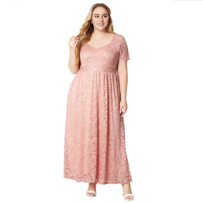 flowersverse Plus Size Women Short Sleeve Lace Dress