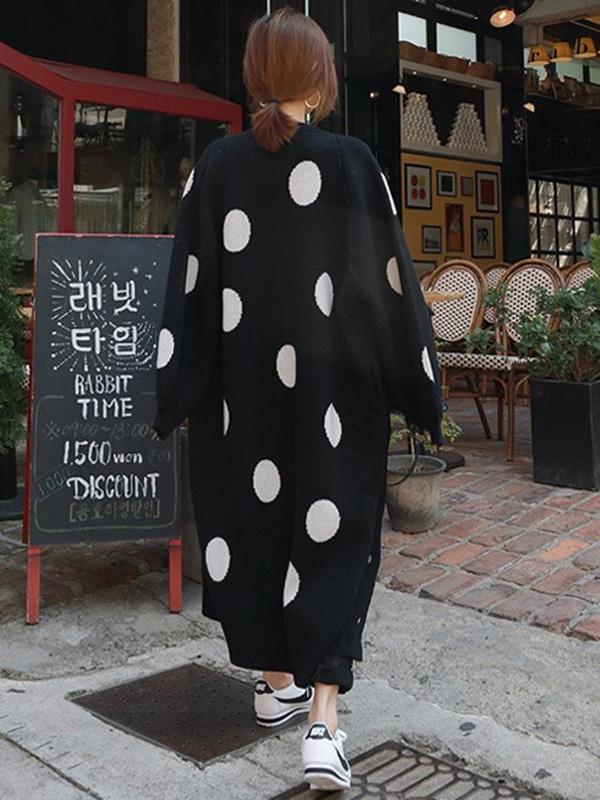 flowersverse Loose Polka-dot Printed Long Cover-up