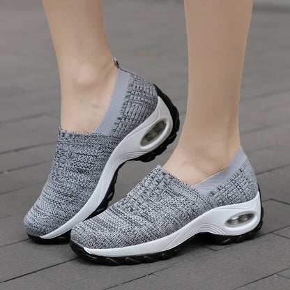 flowersverse New Breathable Slip On Middle-aged Mesh Casual Thick Bottom Heightened Sneakers