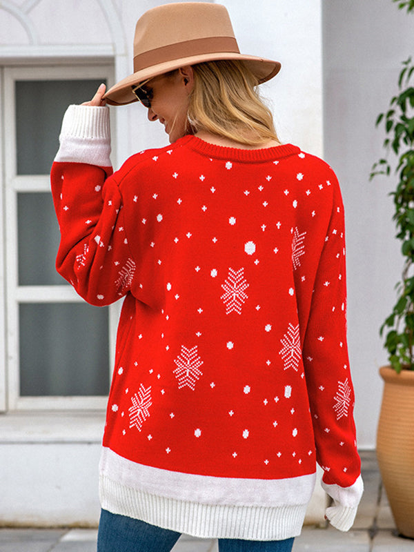 flowersverse Casual Loose Long Sleeves Printed Round-Neck Sweater Tops