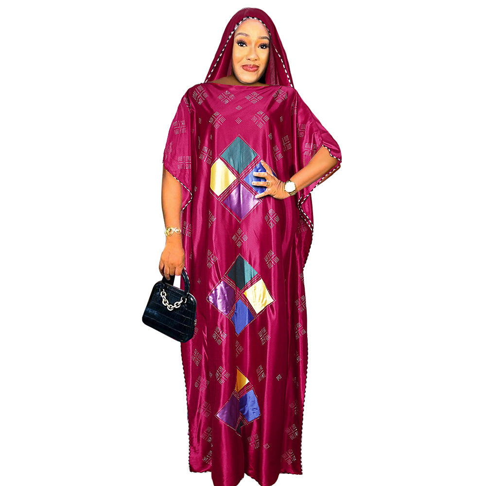 flowersverse Muslim Robe Africa Plus Size Women's Beaded Dress With Hijab