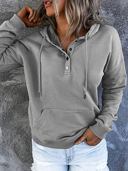 flowersverse Drawstring Pockets Split-Joint Long Sleeves Loose Hooded Hoodies Tops