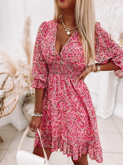 flowersverse Floral V neck Casual Half sleeve Dress