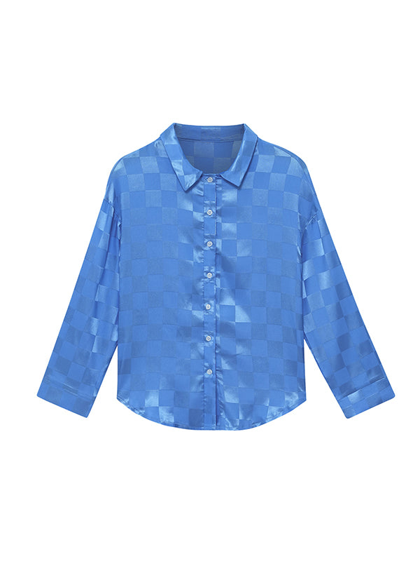 flowersverse Buttoned Plaid Long Sleeves Loose Lapel Blouses&shirts Tops