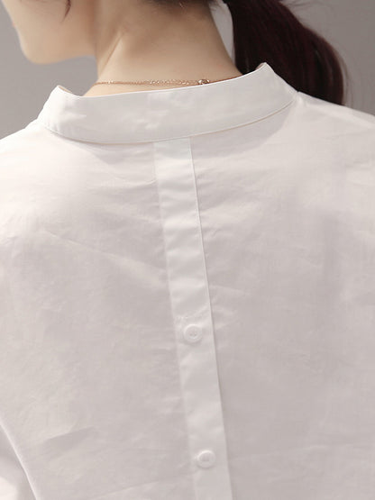 flowersverse Urban Stand Collar Solid Color Blouse Top