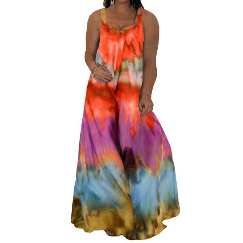 flowersverse Women's Plus Size Casual Dress Slip Dress Tie Dye Long Dress Maxi Dress Sleeveless Backless Print Strap Fashion Daily Yellow Pink Spring Summer L XL XXL 3XL 4XL