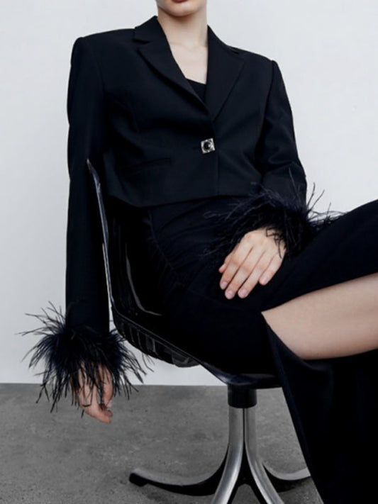 flowersverse Buttoned Solid Color Tasseled Long Sleeves Notched Collar Outerwear Blazer