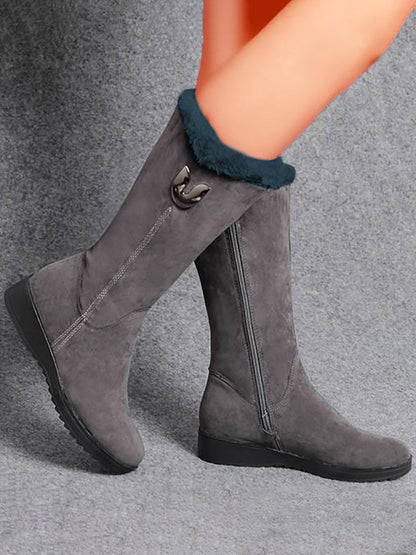 flowersverse Vintage Soft Faux Suede Warm Plush Zip-Up Boots