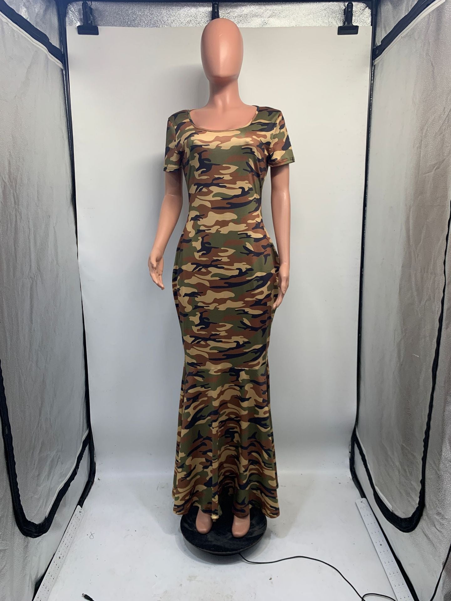 flowersverse Plus Size Women Camouflage Print Short Sleeve Dress