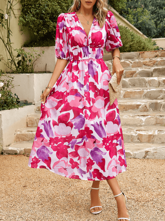 flowersverse EUPHORIC MOOD FLORAL PRINTED MIDI DRESS - PINK