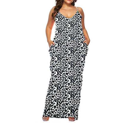 flowersverse Women's Plus Size Casual Dress Shift Dress Slip Dress Leopard Floral Long Dress Maxi Dress Sleeveless Pocket Print Strap Fashion Daily Light Yellow Black Spring Summer XL XXL 3XL