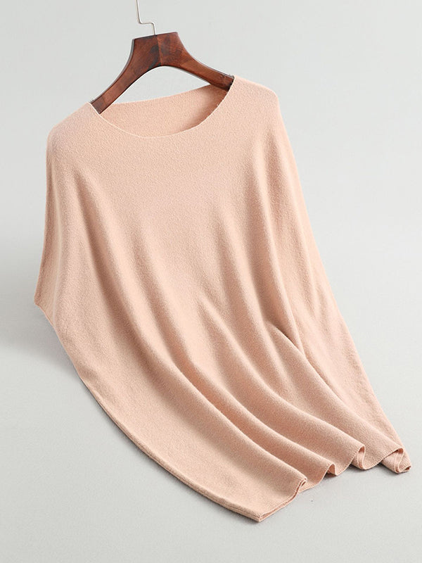 flowersverse Solid Color Half Sleeves Loose Off-The-Shoulder Sweater Tops Pullovers Knitwear