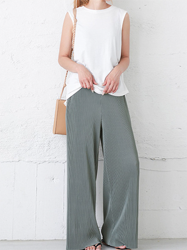 flowersverse Simple Loose Wide Leg Elasticity Solid Color Casual Pants Bottoms