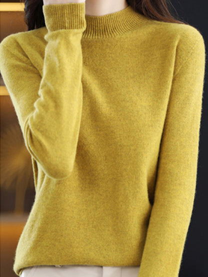 flowersverse Office Long Sleeves Solid Color High-Neck Sweater Tops Pullovers