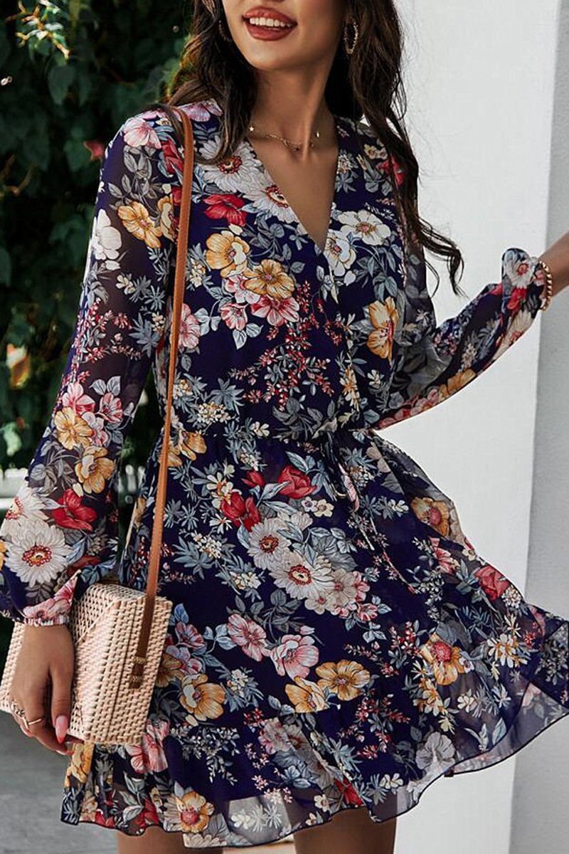 flowersverse Chiffon V-Neck Floral Print Dress