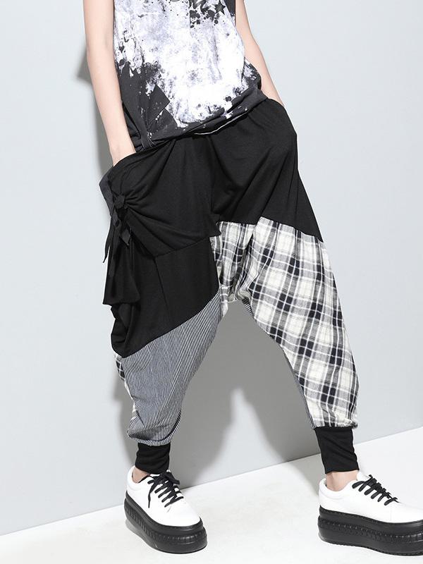 flowersverse Loose Plaid Split-joint Harem Pants