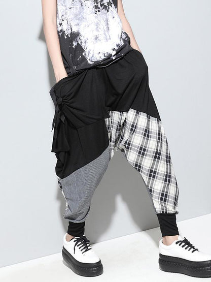 flowersverse Loose Plaid Split-joint Harem Pants