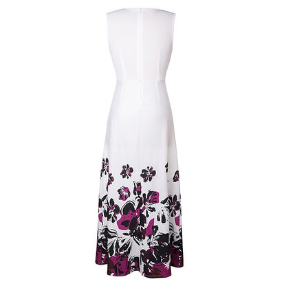 flowersverse Women's Work Dress Black Dress Semi Formal Dress Fashion Maxi Dress Pocket Print Crew Neck Sleeveless Floral Color Block Regular Fit Black White Yellow Spring Summer S M L XL XXL