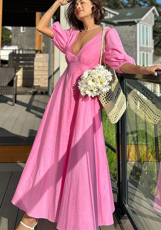 flowersverse Women's Puff Sleeve Chic Trendy Elegant Summer Loose Casual Dress