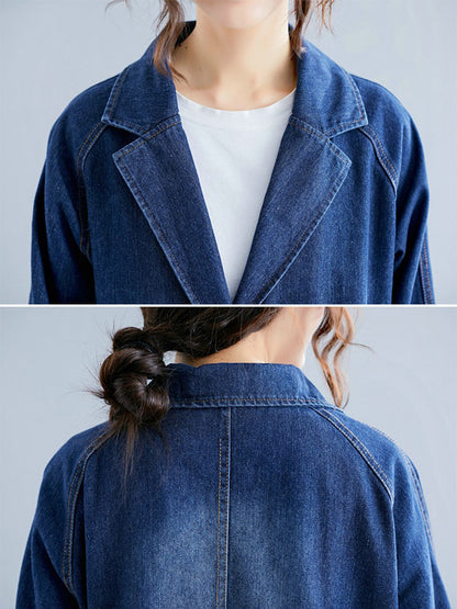 flowersverse Original Lapel Long Sleeve Denim Outerwear&Trench