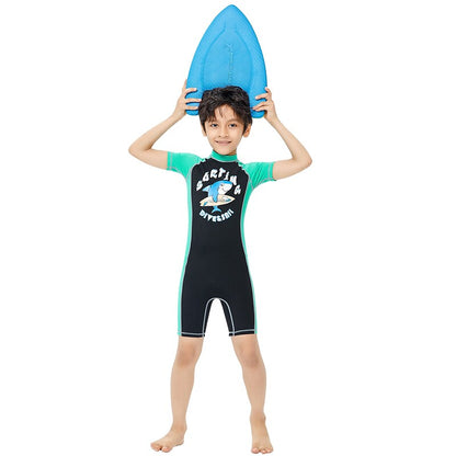 flowersverse Dive&Sail Boys One Piece Swimsuit UPF50+ Lightweight Quick Dry Short Sleeve Swimwear Bodysuit Back Zip Swimming Surfing Beach Sailing Printed Summer