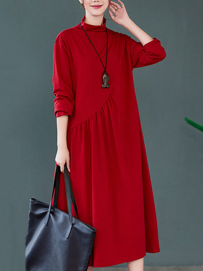 flowersverse Original Solid High-Neck Knitting Dress