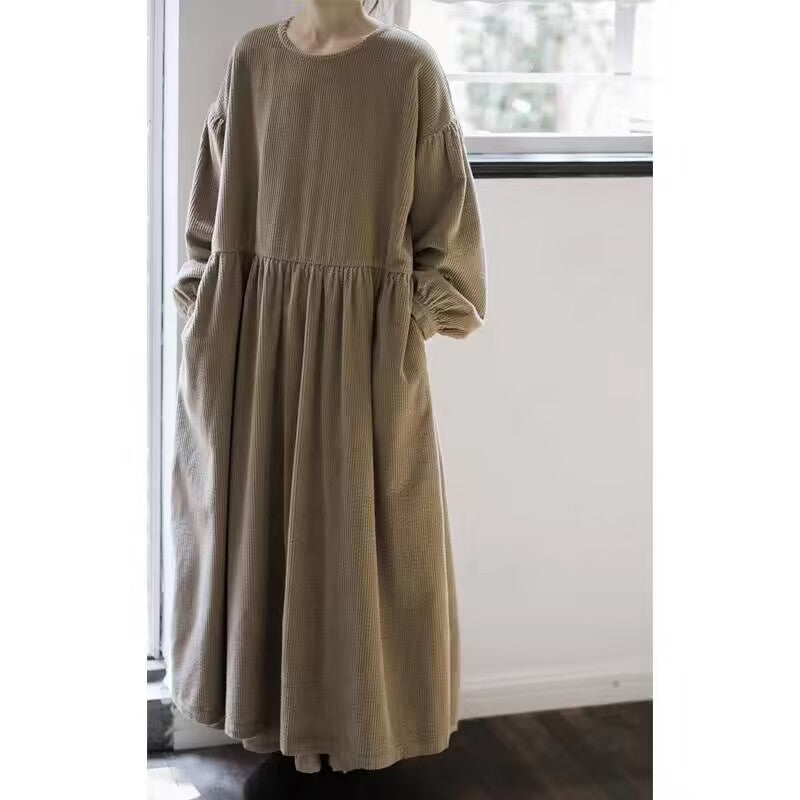 flowersverse Vintage Striped Long Sleeve V Neck Casual Weaving Dress