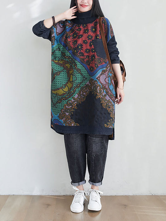 flowersverse Women Fashion Spliced Plaid Winter Fleece-lined Dress