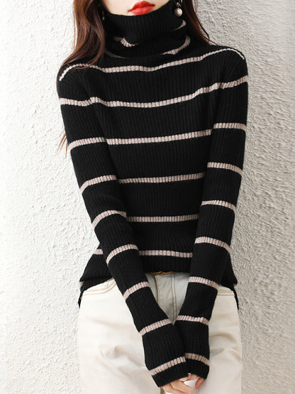 flowersverse Urban Skinny Striped High-Neck Sweater Tops