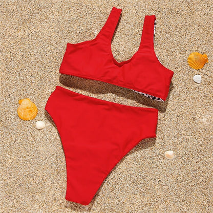 flowersverse Women's Swimwear Bikini Normal Swimsuit 2 Piece Printing Polka Dot Color Block Pink Red Blue Bathing Suits Sports Summer