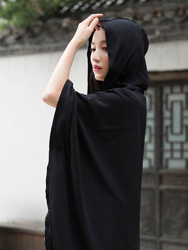 flowersverse Simple Solid Loose Batwing Sleeve Hood Cape