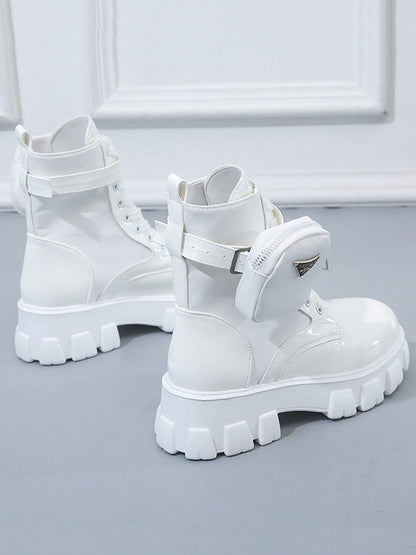 flowersverse Chunky Block Heels Combat Platform Boots