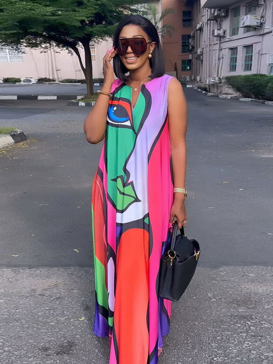 flowersverse Printed Plus Size Loose Maxi Dresses