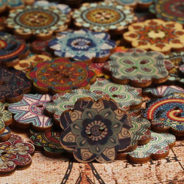 flowersverse About 100Pcs Multi-Color Wooden Buttons