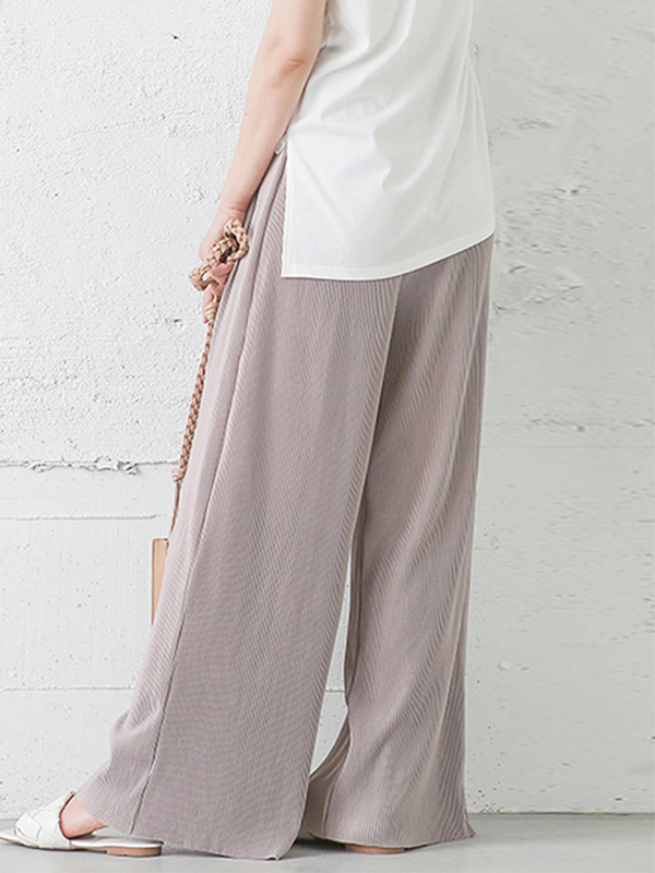 flowersverse Simple Loose Wide Leg Elasticity Solid Color Casual Pants Bottoms