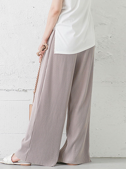 flowersverse Simple Loose Wide Leg Elasticity Solid Color Casual Pants Bottoms