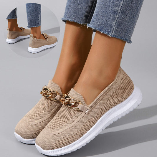 flowersverse Mesh Sports Walking Shoes for Women with Chain Accent Flats