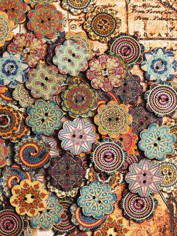 flowersverse About 100Pcs Multi-Color Wooden Buttons