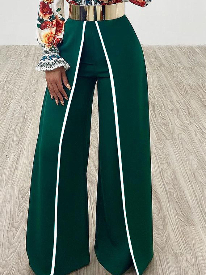 flowersverse Urban High Waisted Wide Leg Contrast Color Casual Pants Bottoms