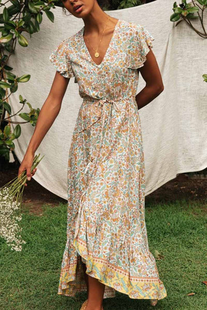 flowersverse V-neck Lace Irregular Floral Maxi Dress