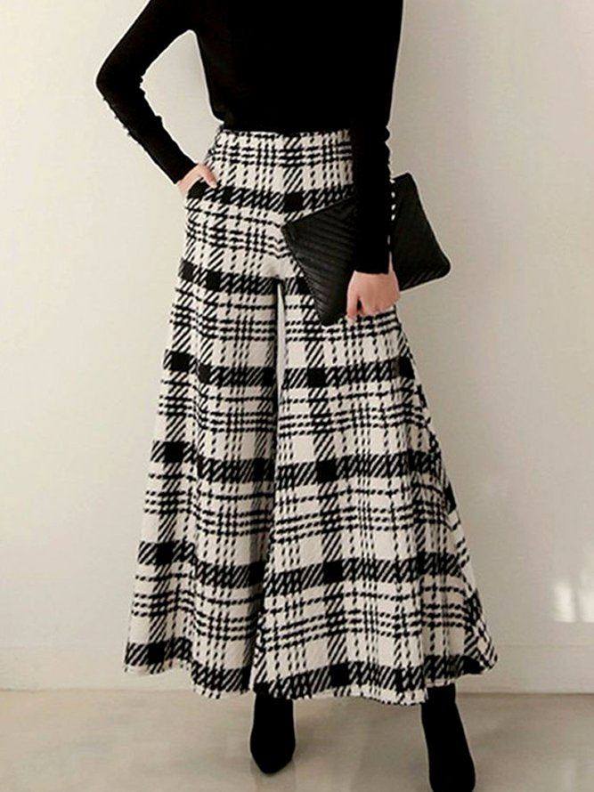 flowersverse Urban Wide Leg Loose Plaid Mid Waist Pants