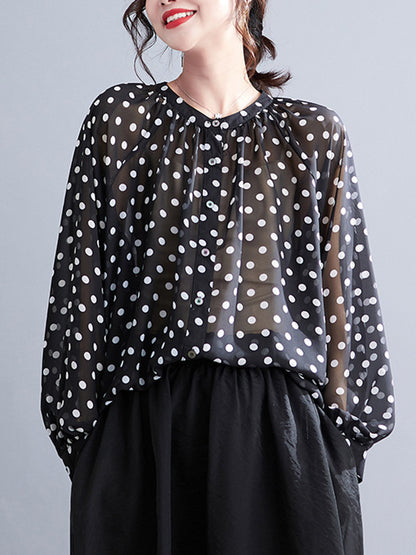 flowersverse Original Casual Polka-Dot Blouse