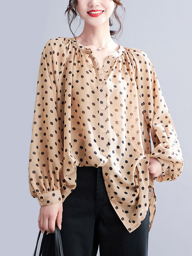 flowersverse Original Casual Polka-Dot Blouse