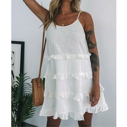 flowersverse Women Summer Boho Sleeveless Dress Ruffle A-Line Short Mini Dress