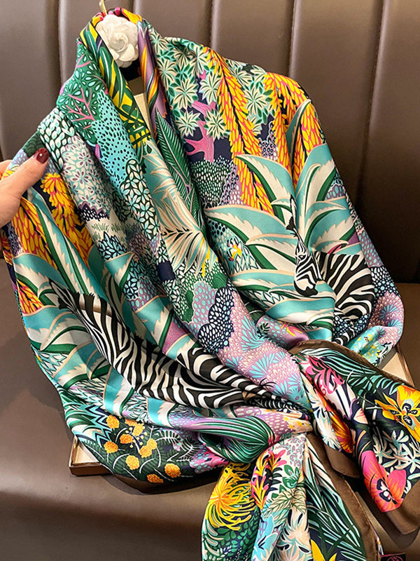 flowersverse Chic Floral Printed Silk Imitation Warm Shawl&Scarf