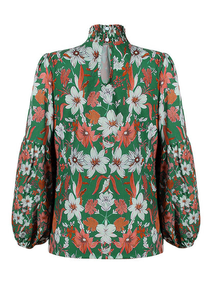 flowersverse Bohemia Loose Puff Sleeves Floral Printed Shirt Top