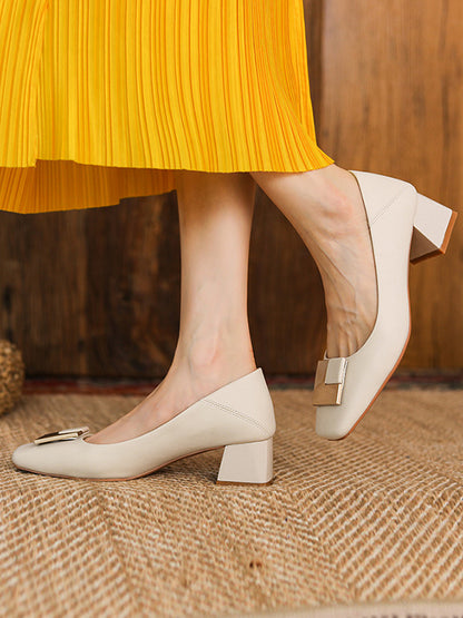 flowersverse Elegant Square Buckle Chunky Square Mid Heel Shoes