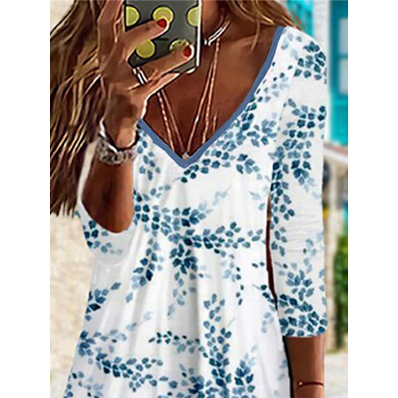 flowersverse Women's Casual Dress Print Dress Loose Dress Floral Print V Neck Midi Dress Fashion Streetwear Outdoor Daily Long Sleeve Loose Fit White Spring Summer S M L XL XXL