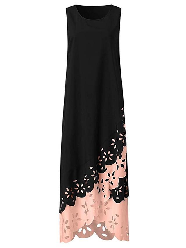 flowersverse Women's A-Line Dress Maxi Long Dress - Sleeveless Floral Hole Summer U Neck Plus Size Hot Casual Vacation Dresses White Purple Blushing Pink Gold Light Blue Black Dresses