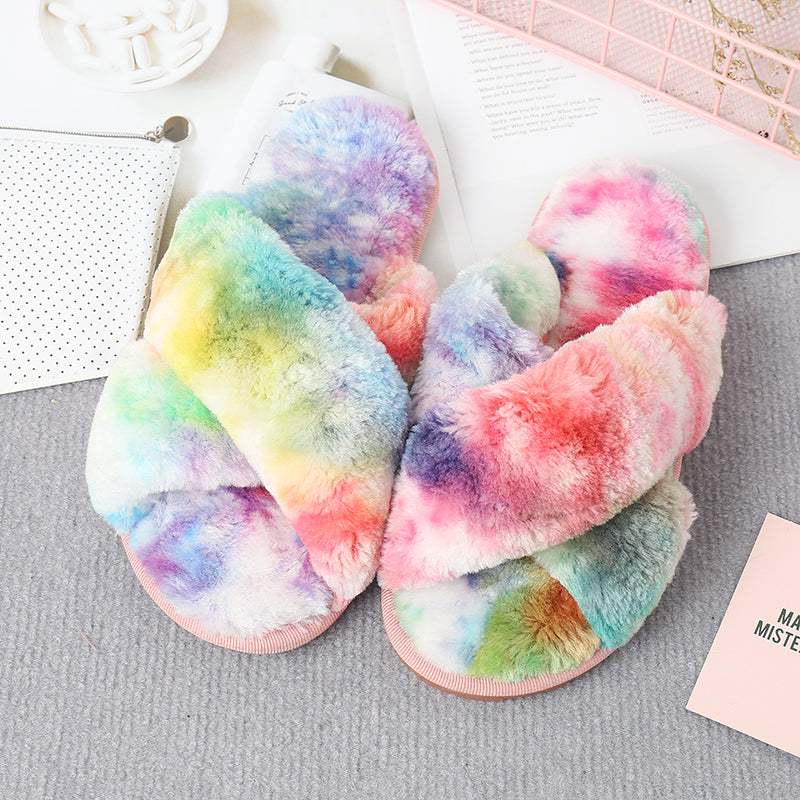 flowersverse Home Sweet Home Faux Fur Slippers